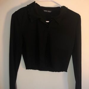 SHEIN Black Long Sleeve Button Down Crop Top